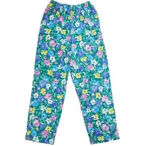 Sea waves pants women's size medium green pink floral jersey knit loose straight